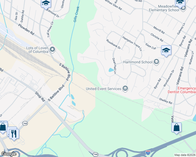 map of restaurants, bars, coffee shops, grocery stores, and more near 155 Wood Ride Lane in Columbia