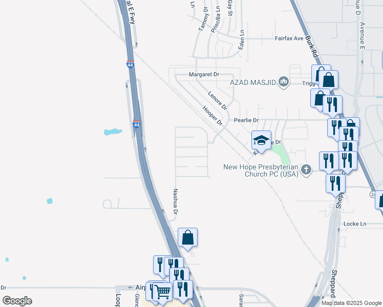 map of restaurants, bars, coffee shops, grocery stores, and more near 201 New Moon Lane in Wichita Falls