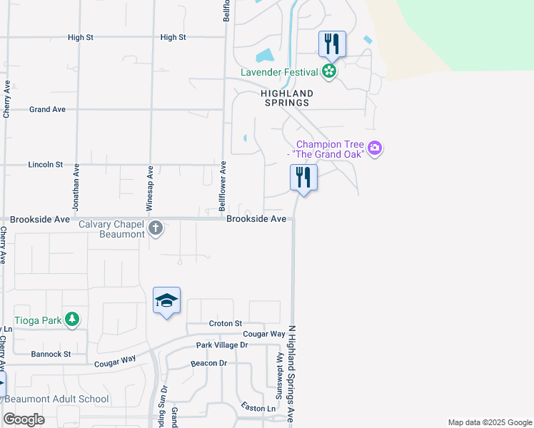 map of restaurants, bars, coffee shops, grocery stores, and more near 40907 Cypress Point Drive in Cherry Valley