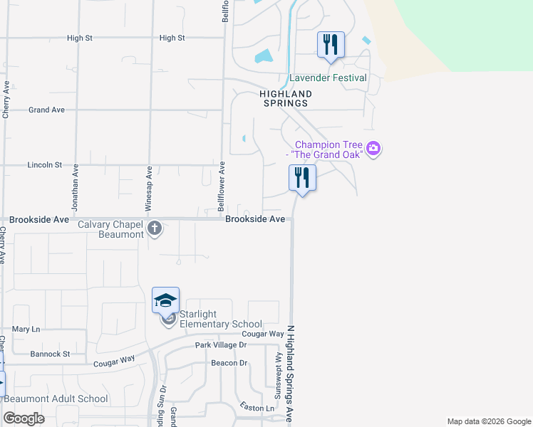 map of restaurants, bars, coffee shops, grocery stores, and more near 40907 Cypress Point Drive in Cherry Valley