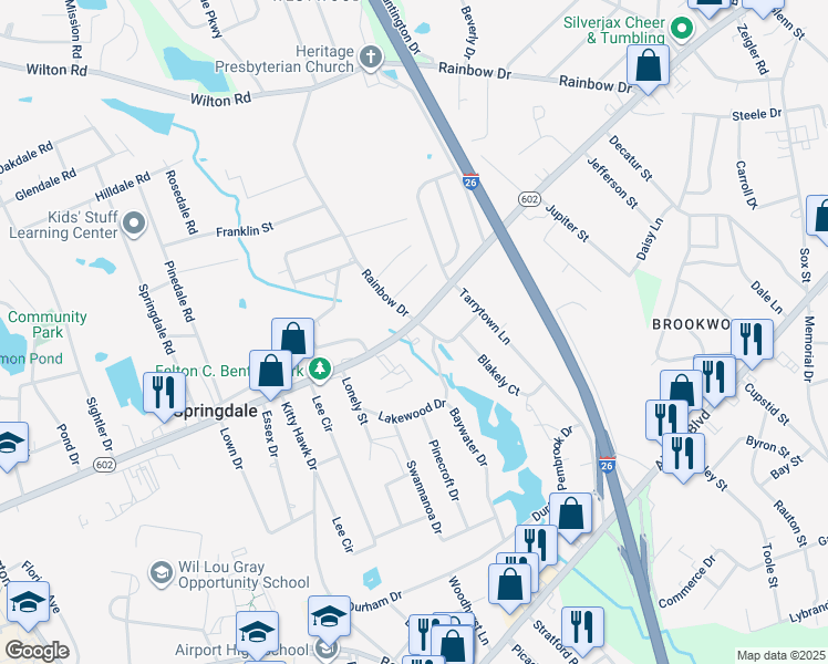 map of restaurants, bars, coffee shops, grocery stores, and more near 2805 Shadblow Lane in West Columbia