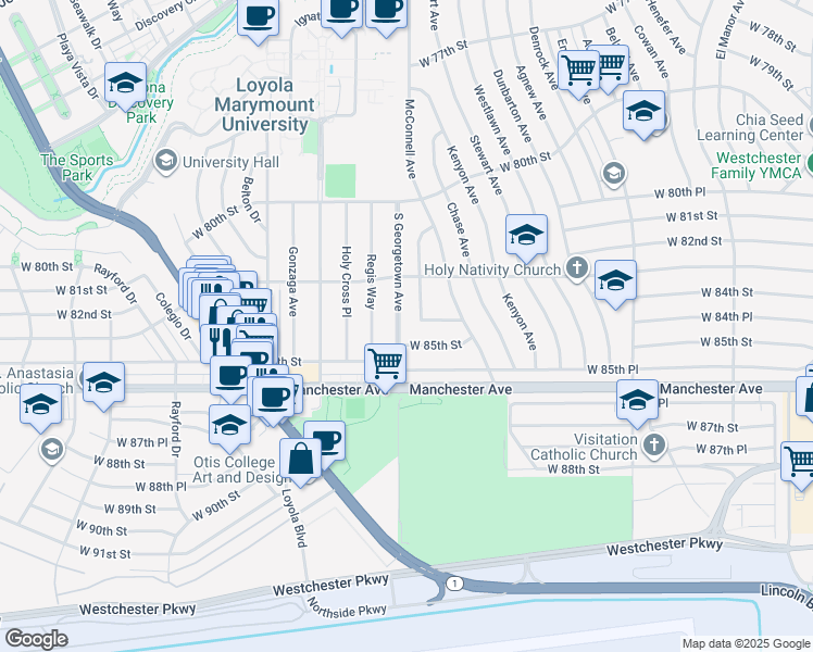 map of restaurants, bars, coffee shops, grocery stores, and more near 8352 Georgetown Avenue in Los Angeles