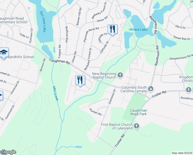 map of restaurants, bars, coffee shops, grocery stores, and more near 2701 Prince Charles Court in Columbia