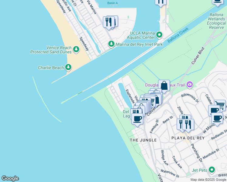 map of restaurants, bars, coffee shops, grocery stores, and more near 1 63rd Avenue in Los Angeles