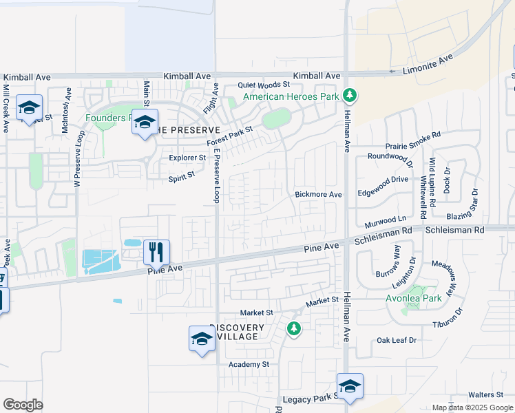 map of restaurants, bars, coffee shops, grocery stores, and more near 16078 Huckleberry Avenue in Chino