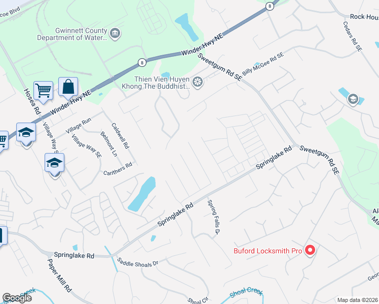 map of restaurants, bars, coffee shops, grocery stores, and more near 860 Ashland Park Way Southeast in Lawrenceville