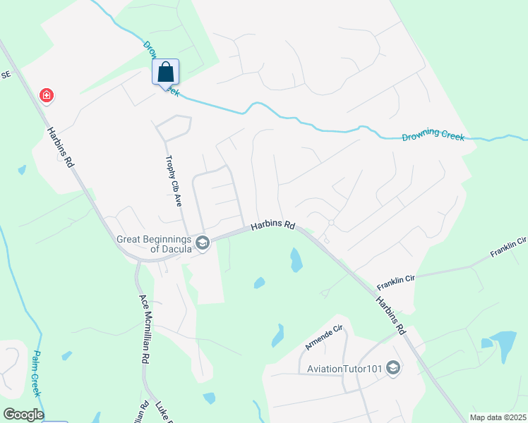 map of restaurants, bars, coffee shops, grocery stores, and more near 1312 Harbins Road in Dacula
