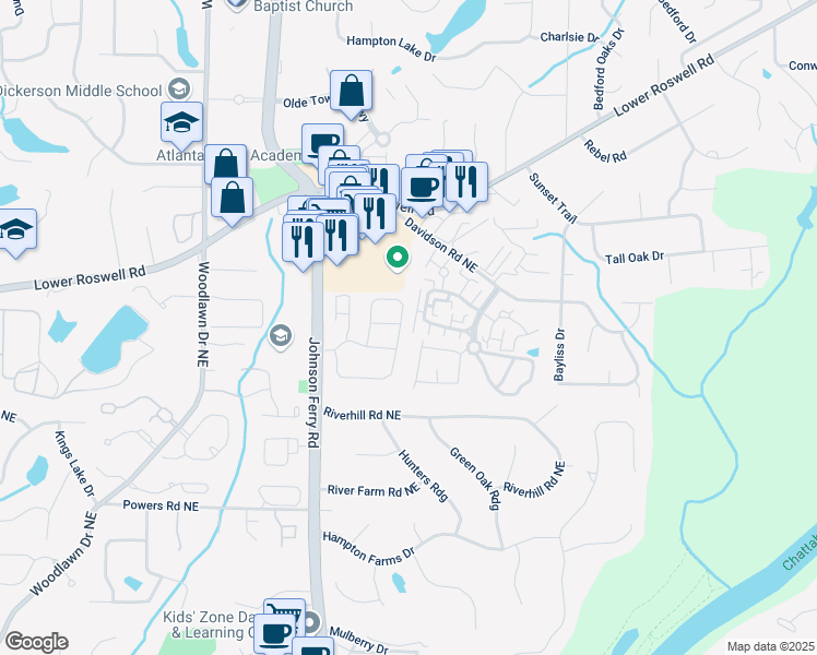 map of restaurants, bars, coffee shops, grocery stores, and more near 4900 Kentwood Drive in Marietta