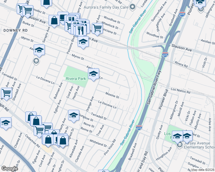 map of restaurants, bars, coffee shops, grocery stores, and more near 9741 Homestead Street in Pico Rivera