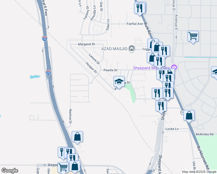 map of restaurants, bars, coffee shops, grocery stores, and more near 1900-1998 Katherine Drive in Wichita Falls