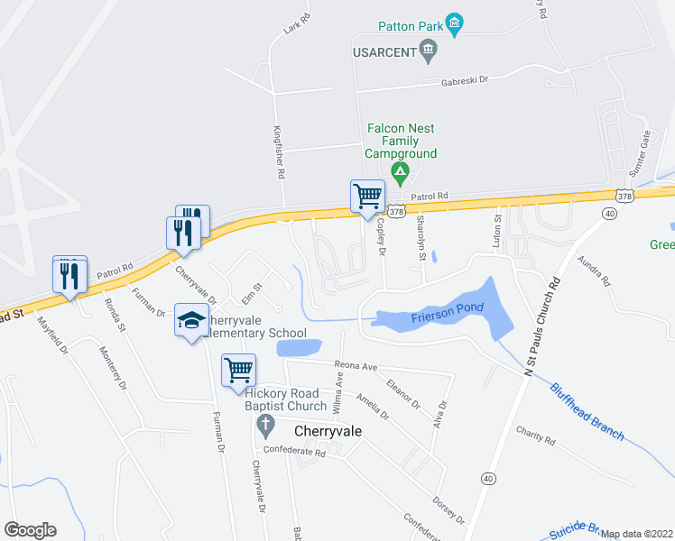 map of restaurants, bars, coffee shops, grocery stores, and more near 4325 North Lake Cherryvale Drive in Sumter