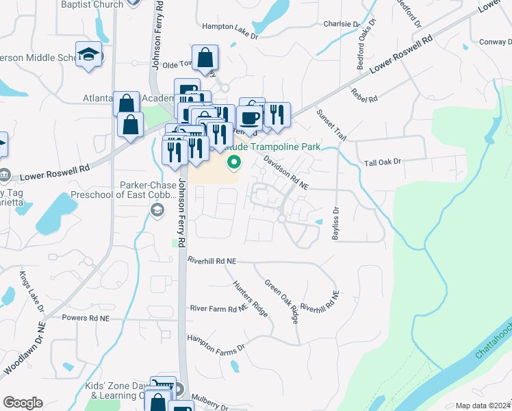 map of restaurants, bars, coffee shops, grocery stores, and more near 692 Serramonte Drive in Marietta