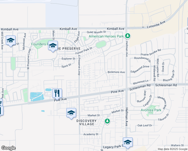 map of restaurants, bars, coffee shops, grocery stores, and more near 16088 Huckleberry Avenue in Chino