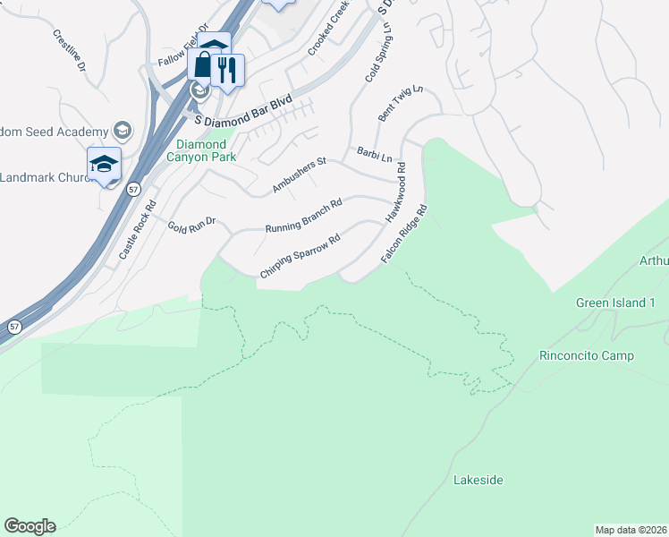 map of restaurants, bars, coffee shops, grocery stores, and more near 3595 Hawkwood Road in Diamond Bar