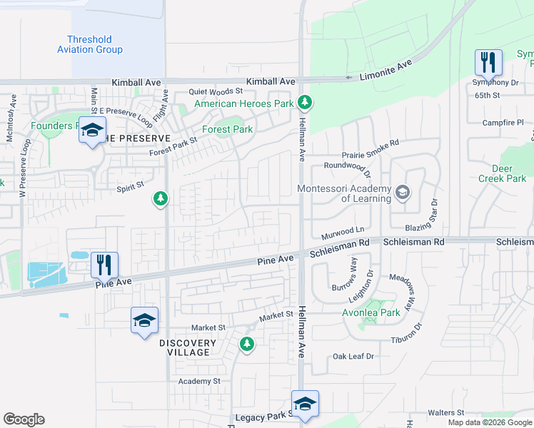 map of restaurants, bars, coffee shops, grocery stores, and more near 8770 Festival Street in Chino