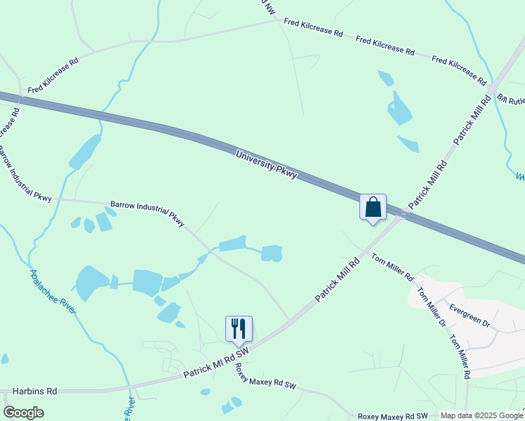 map of restaurants, bars, coffee shops, grocery stores, and more near 1300 Barrow Industrial Parkway in Winder