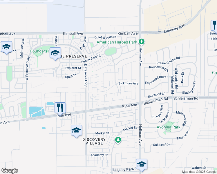 map of restaurants, bars, coffee shops, grocery stores, and more near 8661 Bay Laurel Street in Chino