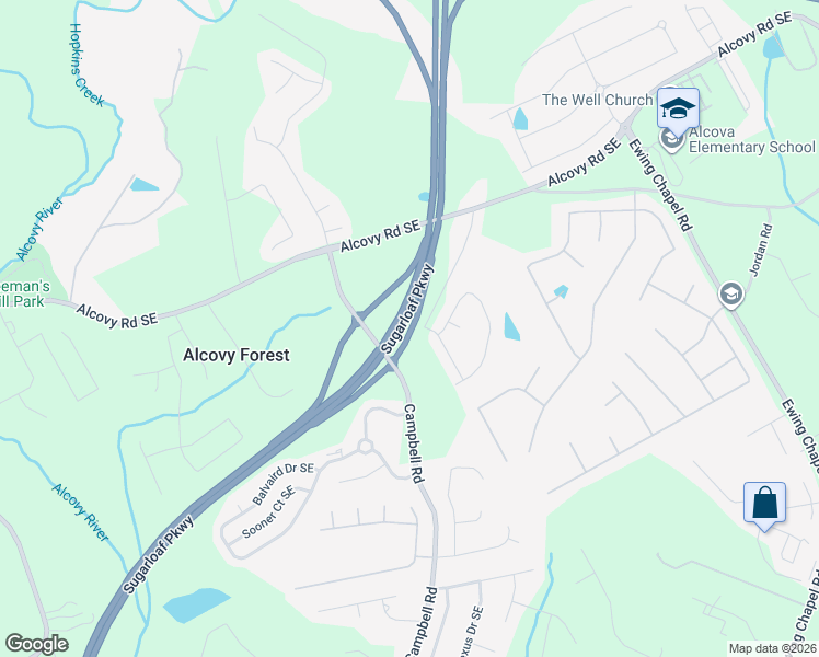 map of restaurants, bars, coffee shops, grocery stores, and more near 949 Campbell Road West in Lawrenceville