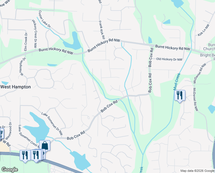 map of restaurants, bars, coffee shops, grocery stores, and more near 291 Grandville Court Northwest in Marietta