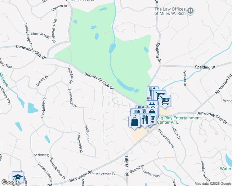 map of restaurants, bars, coffee shops, grocery stores, and more near 1987 Winchelsea Court East in Dunwoody