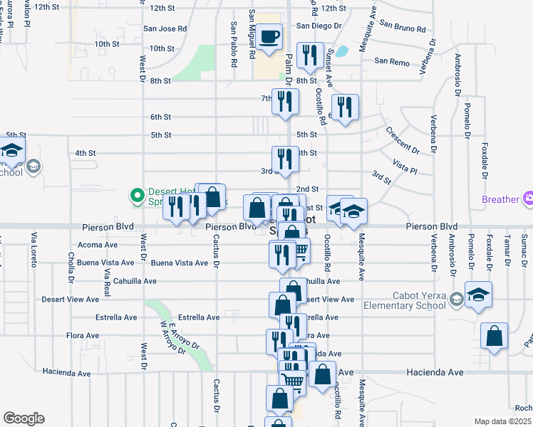 map of restaurants, bars, coffee shops, grocery stores, and more near in Desert Hot Springs