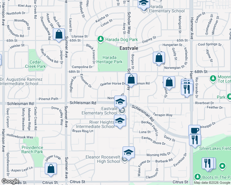 map of restaurants, bars, coffee shops, grocery stores, and more near 13088 Nordland Drive in Corona