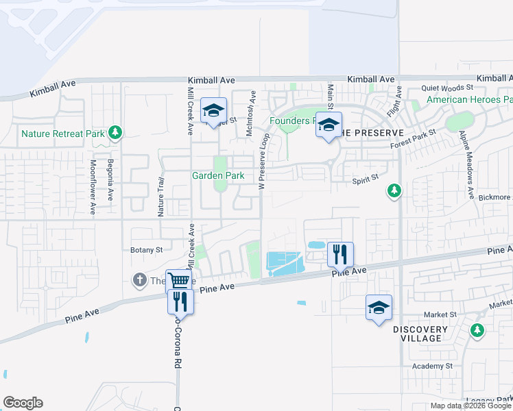map of restaurants, bars, coffee shops, grocery stores, and more near 8099 Gulfstream Street in Chino