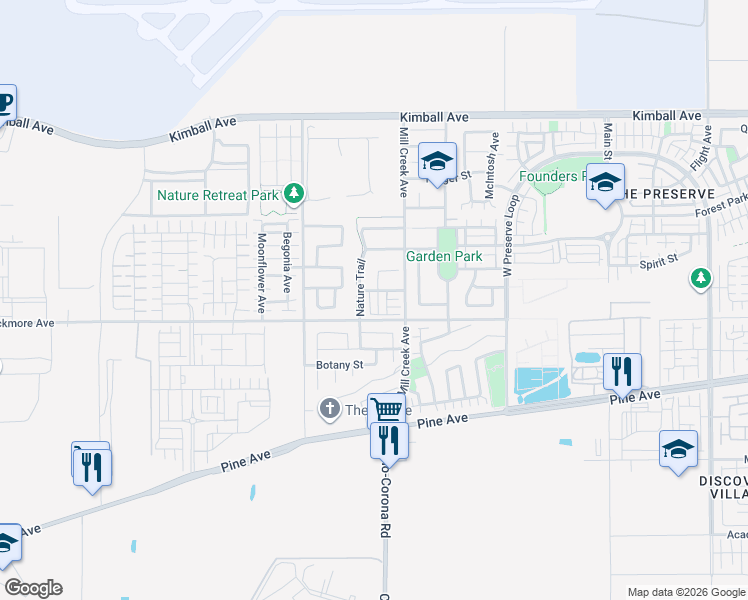 map of restaurants, bars, coffee shops, grocery stores, and more near 16093 Condor Avenue in Chino