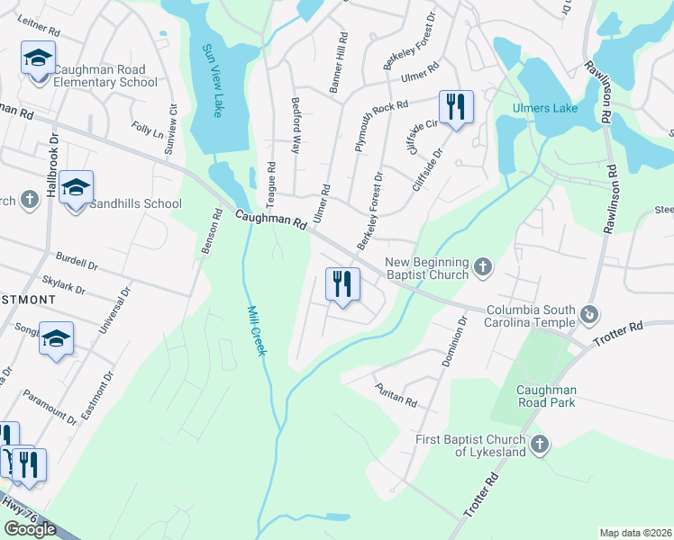 map of restaurants, bars, coffee shops, grocery stores, and more near 117 Kingston Ridge Drive in Columbia