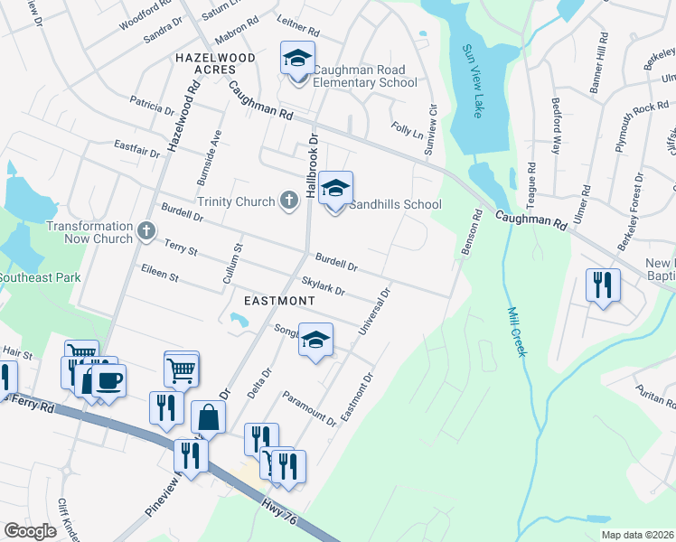 map of restaurants, bars, coffee shops, grocery stores, and more near 8005 Skylark Drive in Columbia