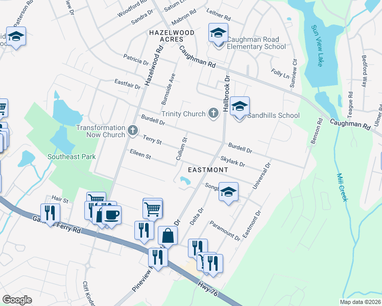 map of restaurants, bars, coffee shops, grocery stores, and more near 7733 Nightingale Drive in Columbia