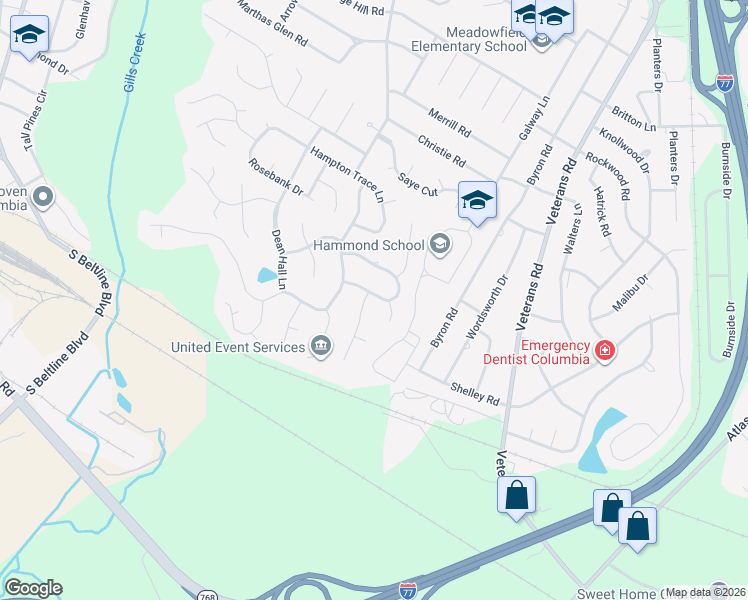 map of restaurants, bars, coffee shops, grocery stores, and more near 318 South Chimney Lane in Columbia