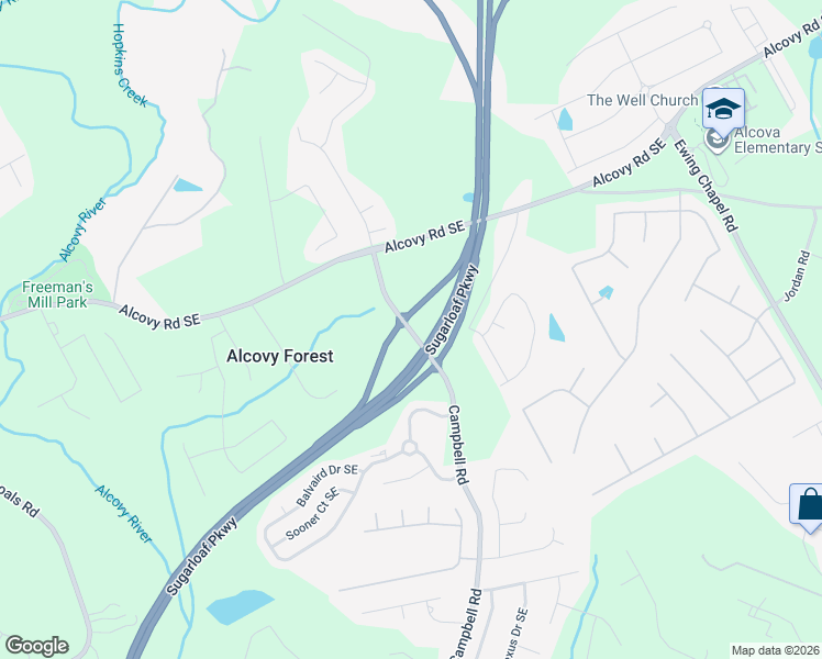 map of restaurants, bars, coffee shops, grocery stores, and more near 853 Campbell Road in Lawrenceville