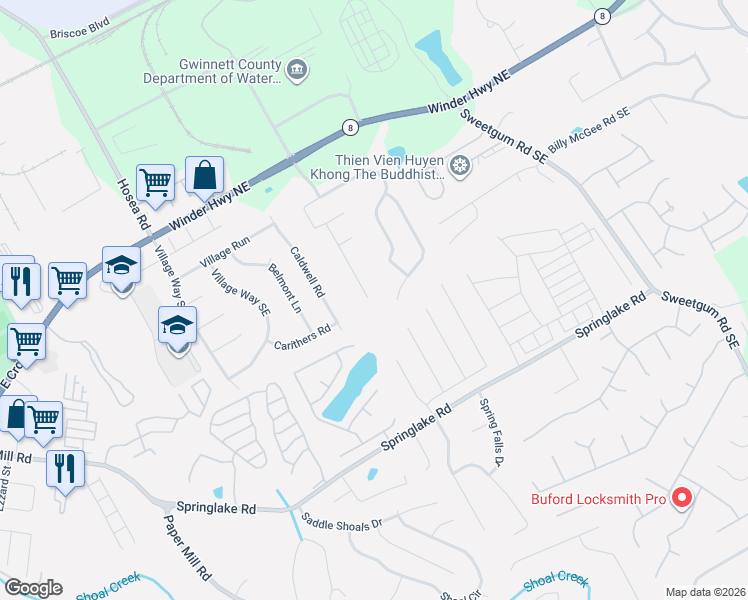 map of restaurants, bars, coffee shops, grocery stores, and more near 160 Ashland Manor Drive in Lawrenceville