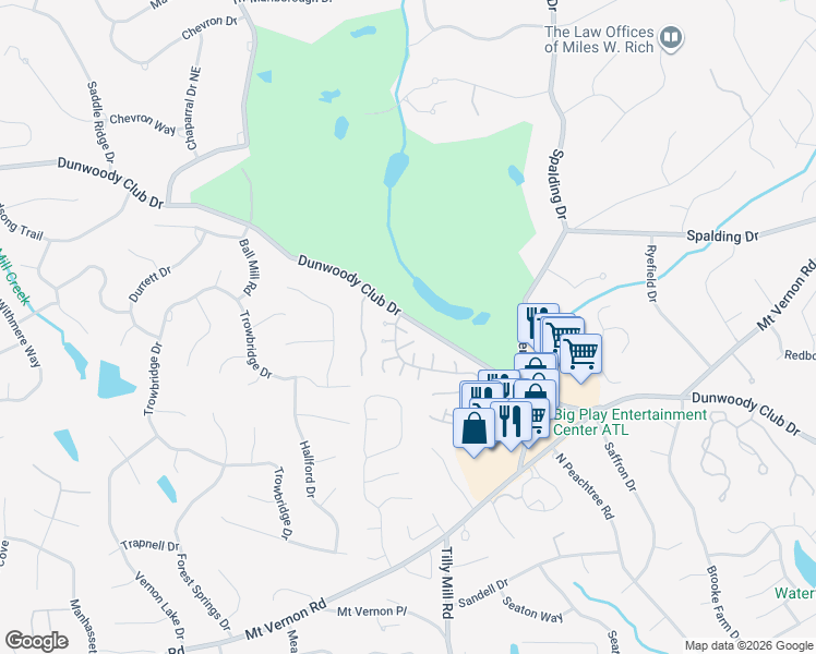 map of restaurants, bars, coffee shops, grocery stores, and more near 1987 Winchelsea Court East in Dunwoody
