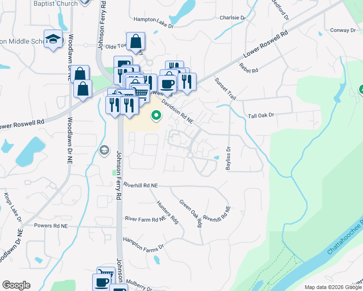map of restaurants, bars, coffee shops, grocery stores, and more near 4932 Meadow Lane in Marietta