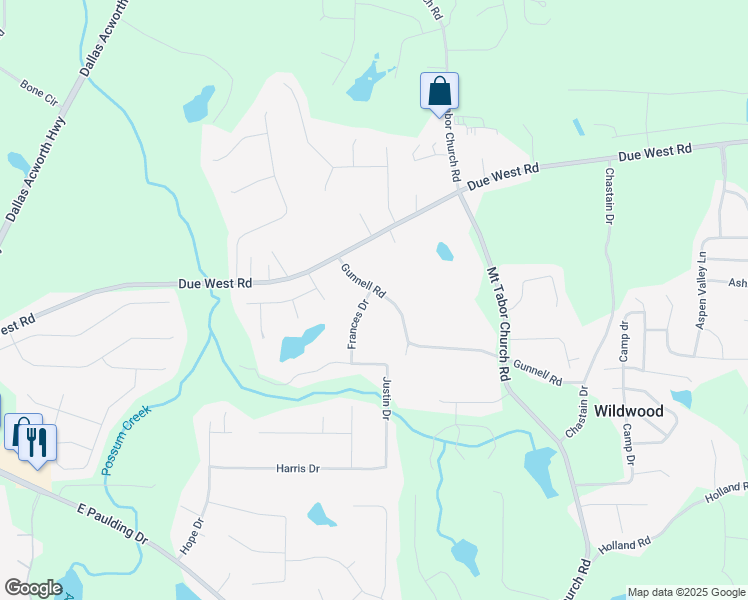 map of restaurants, bars, coffee shops, grocery stores, and more near 17 Frances Drive in Dallas