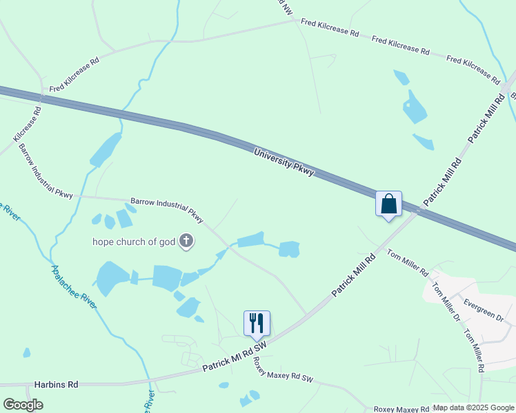 map of restaurants, bars, coffee shops, grocery stores, and more near 1300 Barrow Industrial Parkway in Winder