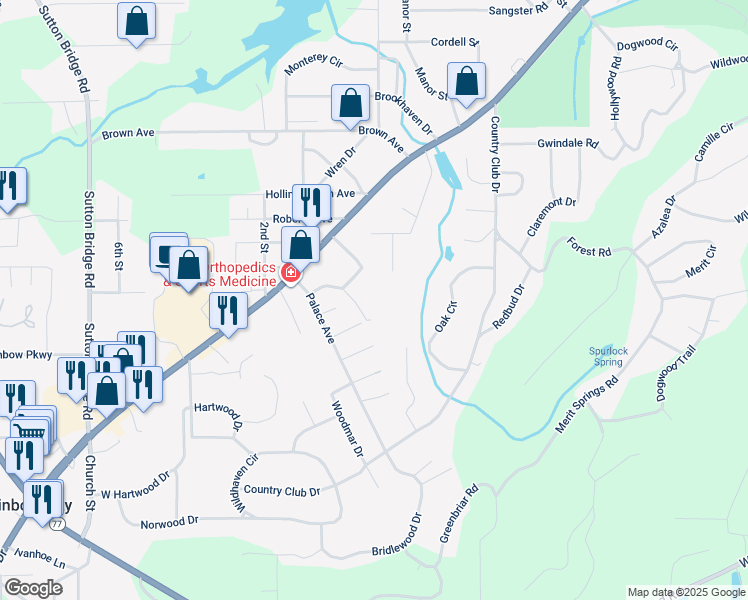 map of restaurants, bars, coffee shops, grocery stores, and more near 2950 Jones Street in Rainbow City