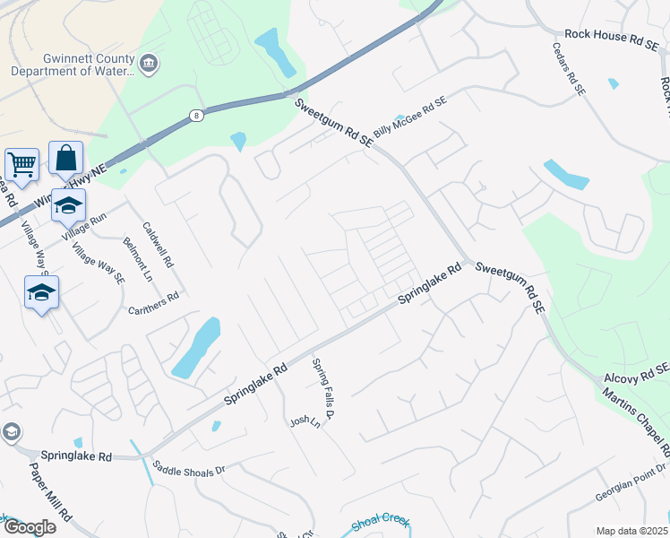 map of restaurants, bars, coffee shops, grocery stores, and more near 787 Springlake Road in Lawrenceville