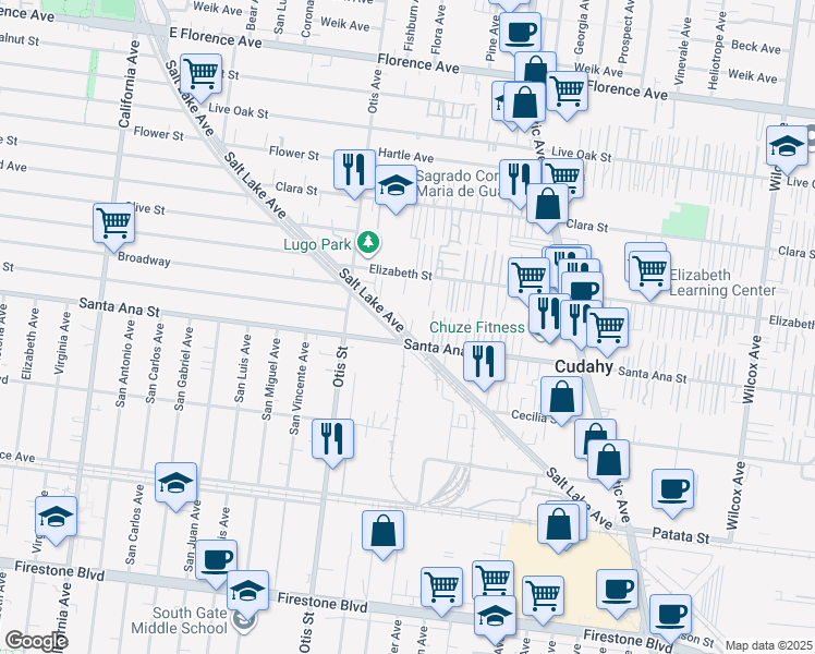 map of restaurants, bars, coffee shops, grocery stores, and more near 8044 Salt Lake Avenue in Cudahy