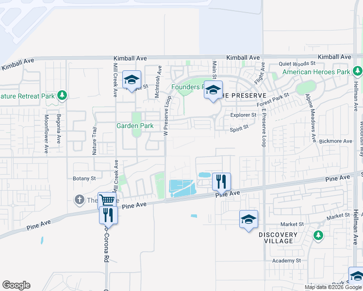 map of restaurants, bars, coffee shops, grocery stores, and more near 15931-16099 West Preserve Loop in Chino