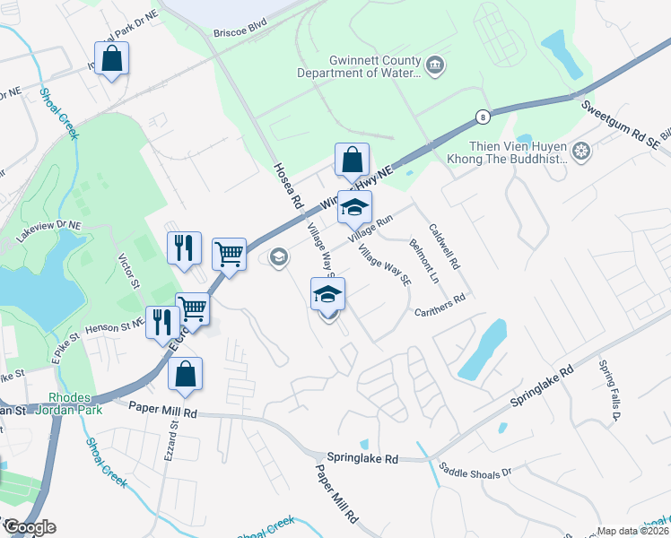 map of restaurants, bars, coffee shops, grocery stores, and more near 446 Ashton Circle in Lawrenceville