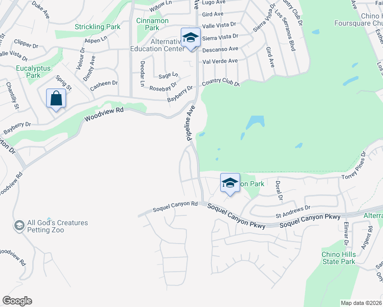 map of restaurants, bars, coffee shops, grocery stores, and more near 16021 Augusta Drive in Chino Hills