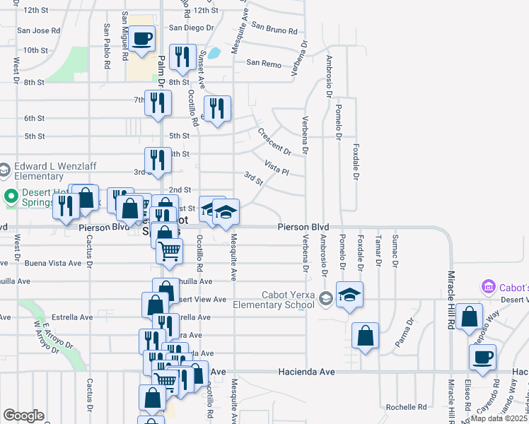 map of restaurants, bars, coffee shops, grocery stores, and more near in Desert Hot Springs