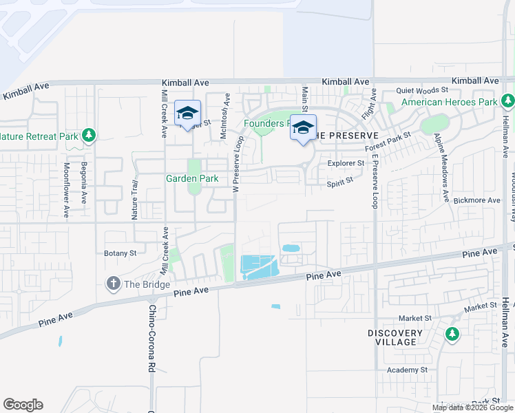 map of restaurants, bars, coffee shops, grocery stores, and more near 15931-16099 West Preserve Loop in Chino