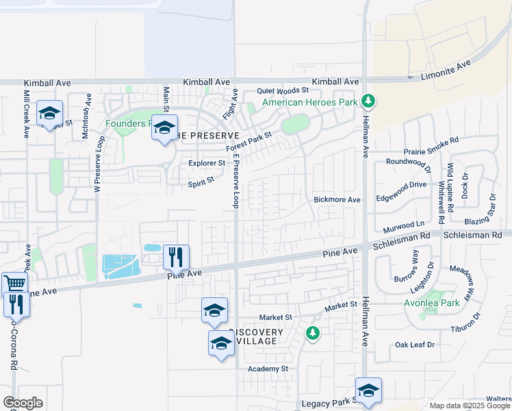 map of restaurants, bars, coffee shops, grocery stores, and more near 16057 Cochise Court in Chino