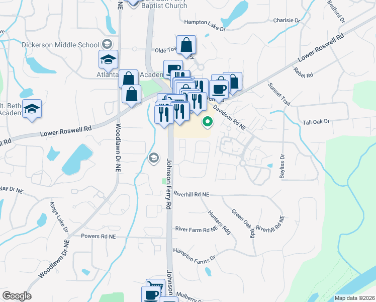 map of restaurants, bars, coffee shops, grocery stores, and more near 477 Lancashire Drive in Marietta