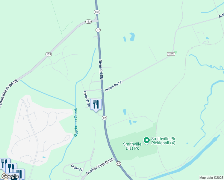 map of restaurants, bars, coffee shops, grocery stores, and more near 5614 Bethel Road Southeast in Southport