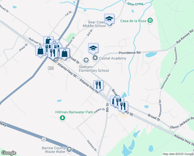 map of restaurants, bars, coffee shops, grocery stores, and more near 2009 Broad Street in Statham